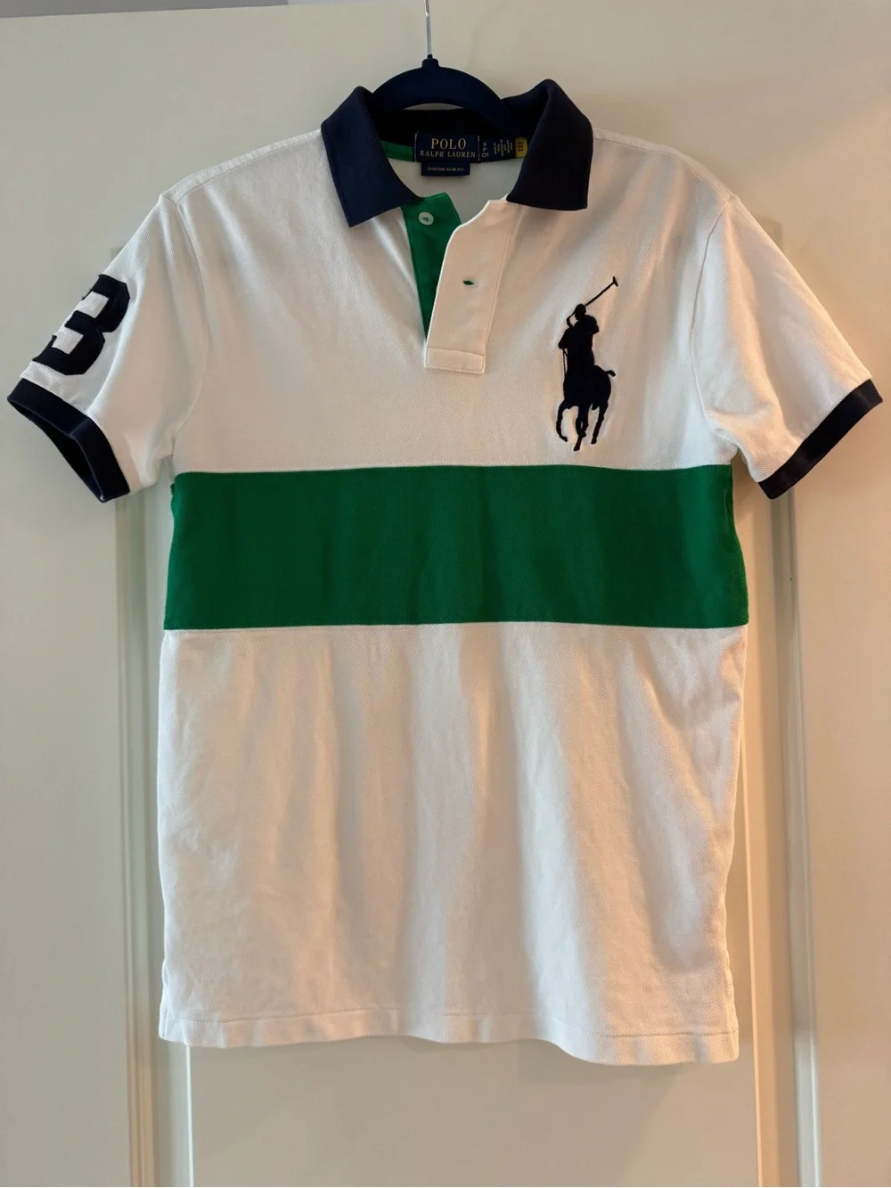 Ralph Lauren White, Green & Navy Striped Big Pony Polo